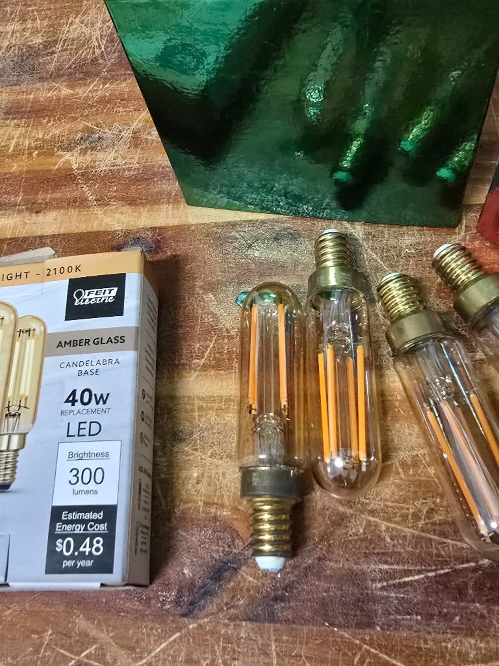 Lot of 8 FEIT Electric Amber Glass LED Bulbs - 40W Replacement - Candelabra Base